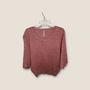 Free People Open Back Knit Linen Blend Top Red Size XS Oversized